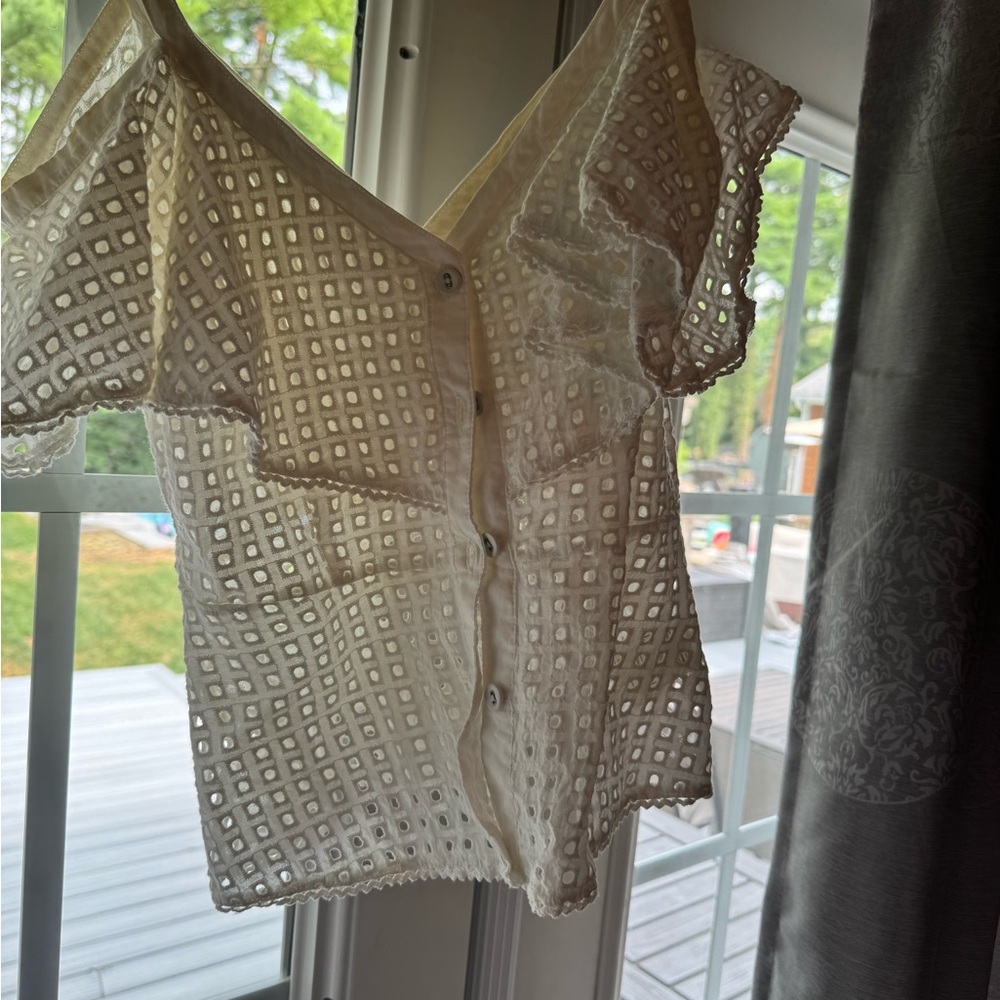BB Dakota Cream Eyelet Button-Up Blouse Summer Sexy!